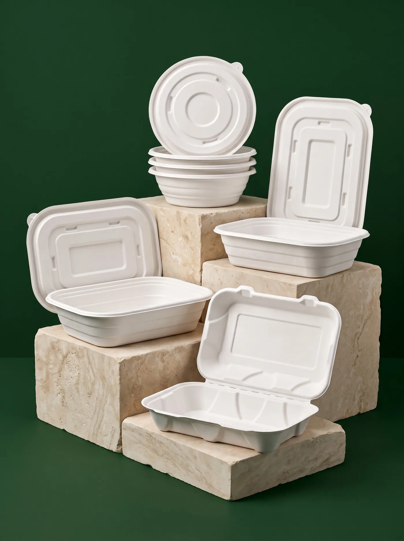 Caneora bagasse food containers, bowls and clamshells with lids